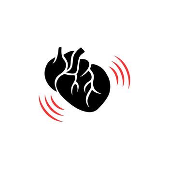 Heart icon with anatomical design featuring vibrating effect and expressive lines vector