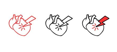 Heart icon trio with lightning bolt symbol indicating shock or intense emotion vector