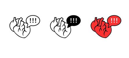 Heart warning icons with exclamation marks in diverse colors and styles vector