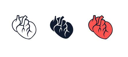 Heart designs showcasing anatomical features in red, black, and white variations vector