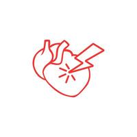 Heart with lightning bolt icon depicting energy and health in minimal red line art style vector