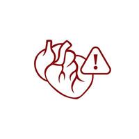 Heart with warning sign icon indicates serious medical condition alert vector