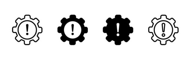Icon set featuring gears with exclamation mark emphasizing attention and alert messages vector