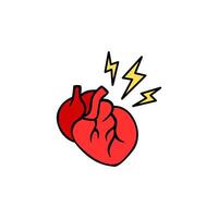 Heart with lightning symbols showing excitement or electric energy in red and yellow vector