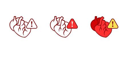 Heart with warning icon emphasizes health risks and urgency through red exclamation mark vector