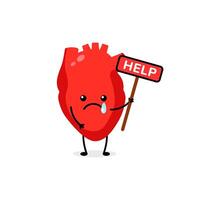 Heart in need of help cartoon expression with tear and sign display vector