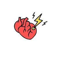 Heart with lightning bolt symbol gains attention in a stylized red anatomical illustration vector