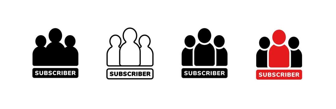 Icon set featuring subscriber group symbols in color outline and filled variations vector