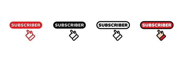 Icon set featuring subscribe button with clicking hand in various styles and colors vector