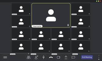 Virtual meeting with multiple participants engaged in discussion vector