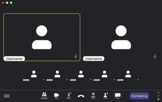 Screen shows users in a virtual meeting layout. vector