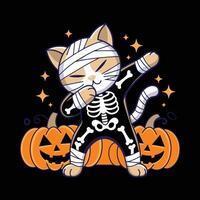 Halloween Mummy Cat Dabbing with Pumpkins vector