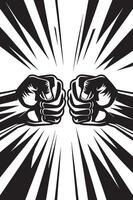 Two fists are shown in a black and white illustration vector