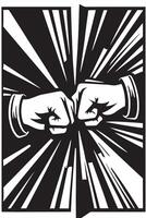 Fist Bump Illustration with Radial Lines in Black and White Graphic Style vector