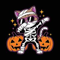 Cute Cat in Halloween Costume Doing a Dab Pose with Pumpkins vector