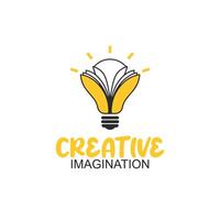 Conceptual Lightbulb with Open Book and Creative Imagination Text vector