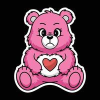 Cartoon Pink Bear with Heart Emblem and Sad Expression, Sitting Upright vector