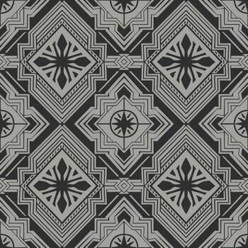 Symmetrical geometric pattern with starbursts and angular lines in shades of gray vector