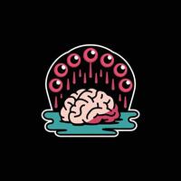 Cartoon Brain with Multiple Eyes and Dripping Blood, Unique Illustration vector