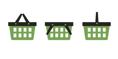 supermarket shopping basket set icon flat styte empty basket grocery vector