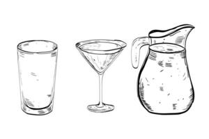 set Glass hand drawn set of cocktails Sketch. vector