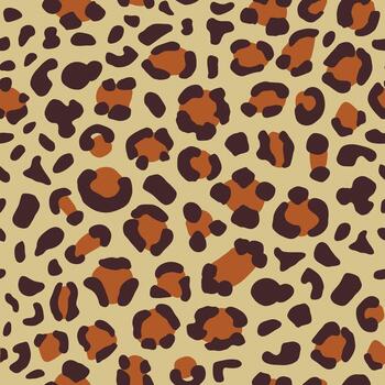 Abstract seamless bright animalistic leopard pattern with brown colored stains elements on the beige background vector