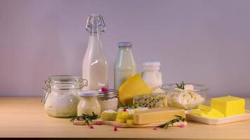 Various dairy items arranged neatly on a table video