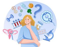 Woman considering health-related factors vector
