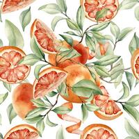 Watercolor orange and leaves pattern vector
