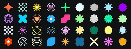 Set ,collection geometric shapes.Trendy set with shapes different style. Bauhaus, futuristic, memphis. set of black bauhaus shapes, geometric abstract shapes. vector