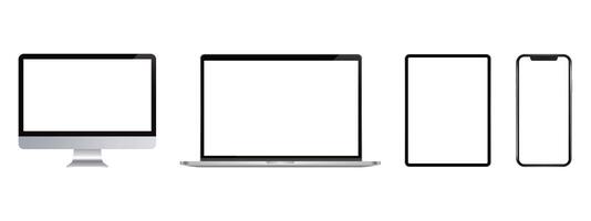 Laptop Tablet Phone.Set of devices.Computer,tablet and cellphone mockup. Digital equipment showing isolated screen. vector