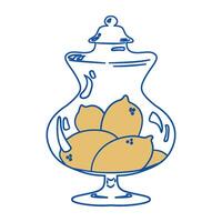 Italian lemon sketch. Lemons in glass jar. vector