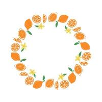 Round frame, summer background with space for text. Color flat illustration. Isolated white background. vector