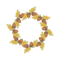 Round frame, oak leaf wreath. Banner autumn. Leaves, acorns, leaf fall. Hello autumn, doodles, drawings. Natural botanical background. vector