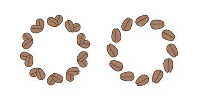 Round frame, banner. Coffee beans, heart shape, sign. International Coffee Day. graphics. Flat illustration on white isolated background. Background with place for text. vector