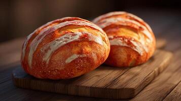 Rustic artisan loaf with crisp crust and soft interior bread photography photo