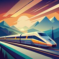 High Speed Train Through Sunset vector