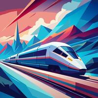 High Speed Train Through Mountain Landscape Abstract Art vector