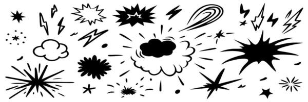 Comic Book Explosion Elements Hand Drawn Black and White Graphic Design vector