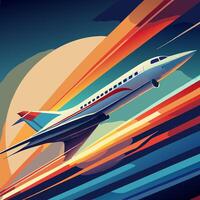 Jet Plane in Flight, Supersonic Speed, Colorful Stripes vector