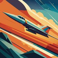 Fast Jet Plane Flying Through Colorful Sky vector