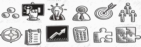Hand Drawn Business Strategy Icons Teamwork, Goals, and Growth vector