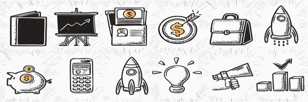 Hand drawn Business Startup Icons Finance, Growth, and Success vector