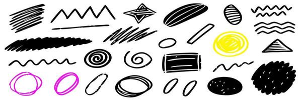 Hand drawn shapes and doodles black and white design elements vector