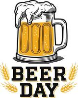 Festive beer day graphic with frothy mug and wheat ears vector