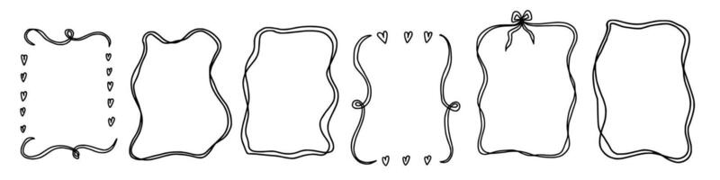 Scallop frame with line and bow whimsical style. Wavy line decorative whimsical border frame with bow. Scallop illustration vector