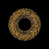 Radiant circular frame made of golden and white glowing particles on black background. The shimmering, confetti-like dots create a luxurious, festive, and elegant abstract composition. vector