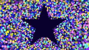 Vibrant star shaped frame surrounded by colorful confetti on dark background. The abstract design creates a festive and dynamic atmosphere. vector