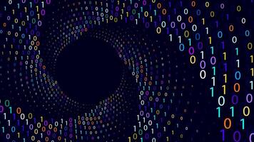 Dark background with swirling, colorful binary code forming a tunnel effect.Abstract background. vector