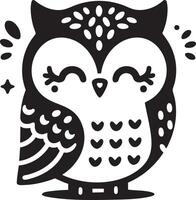 Cute Happy Owl Illustration with Sparkles and Leaves Design vector